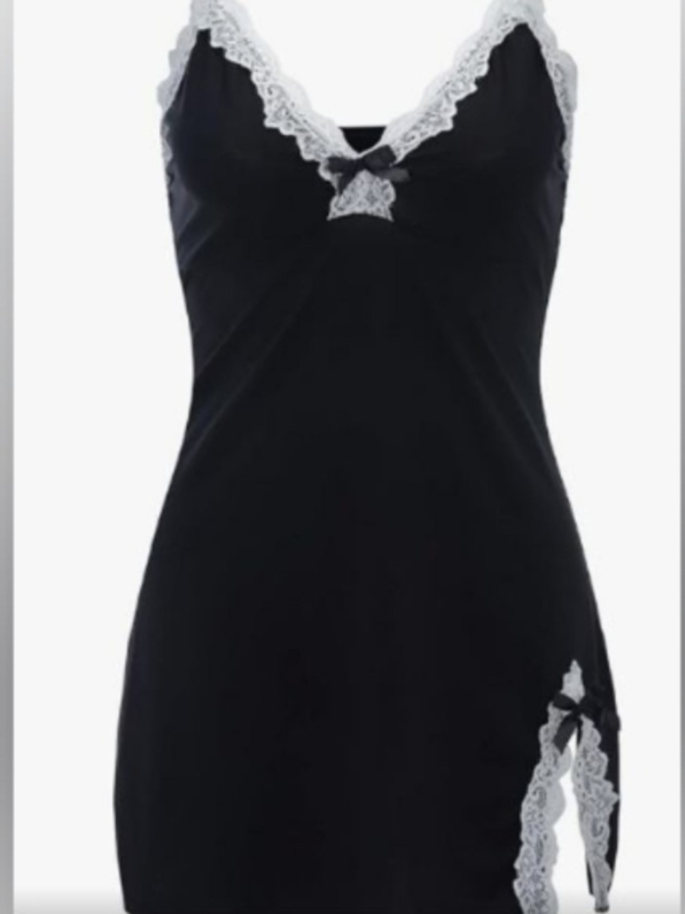 Gothic Romantic Black Cami Nightgown White Contrast Lace Trim Mini Fairy Grunge